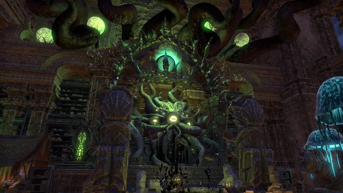 JHartEllis's tweet photo. mozmozmoz2011 invited me to their Hall of the Lunar Champion, and this Hermaeus Mora reveal was absolutely spectacular!

Already a huge statue, the additional eyes and tendrils really magnify the presence.

#ESOFam #ESOhousing #ElderScrollsOnline https://t.co/D6XgnxKr1t