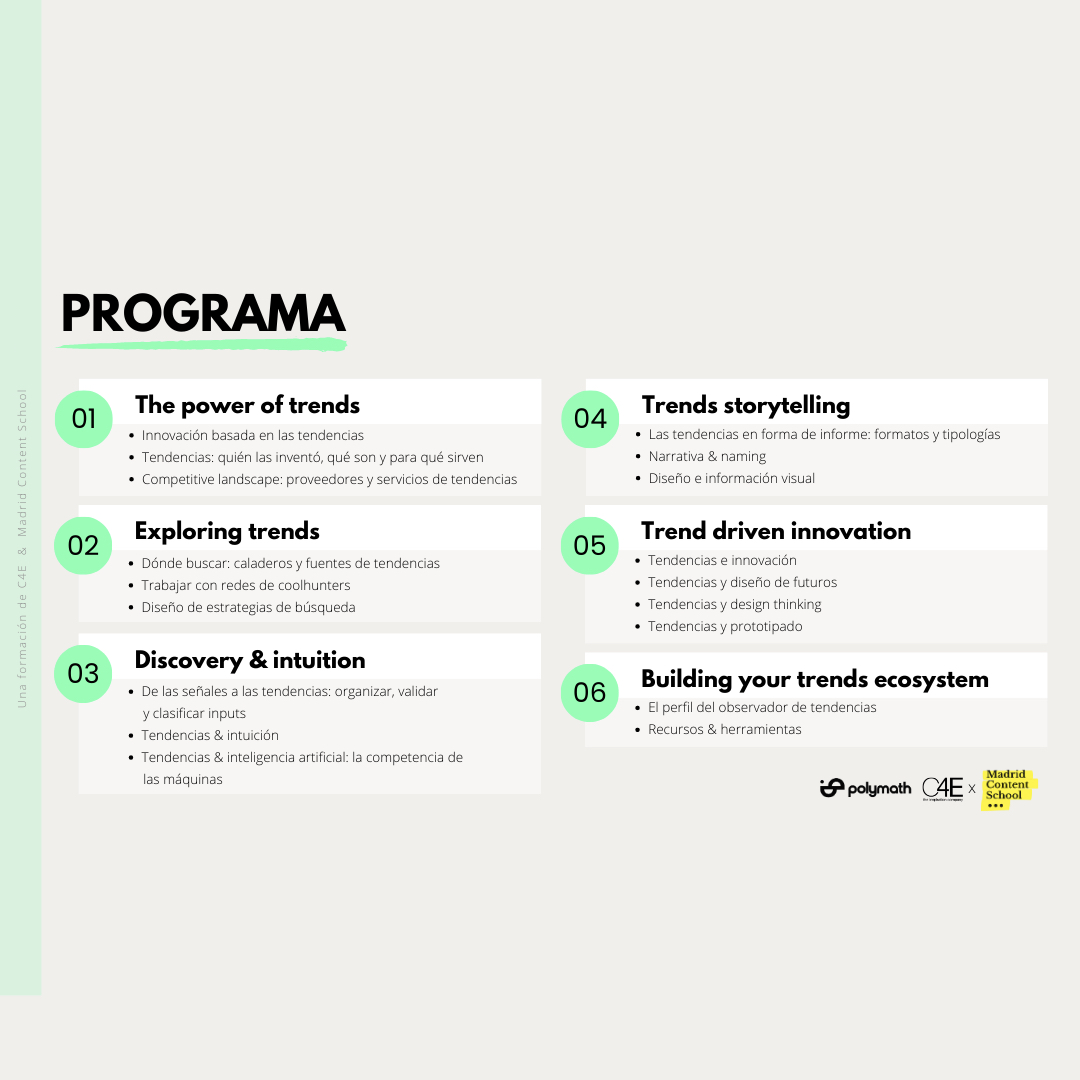 PolymathMx's tweet photo. Te invitamos al curso TRENDvolution que organizan nuestros amigos de C4E y Madrid Content School. ❤️

Impartido por colegas prospectivistas profesionales.

Sesiones online que s puede seguir de manera asincrónica.😍

¡Ahí nos vemos! 🌍 🇪🇸

#Change #StrategicForesight #Polymath https://t.co/NdAPgy98i1