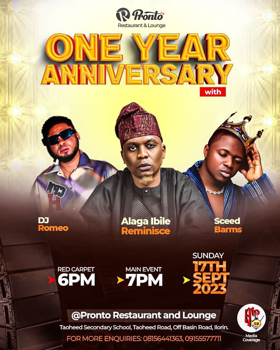 Smallmalik01's tweet photo. Join us as we celebrate an incredible year of flavors, beats and memories at Pronto Restaurant and Lounge! πΎπ
With Reminisce @IamReminisce headlining, beats by DJ Romeo and @sceed_barms the HypeMan
A celebration you won't want to miss! πΆπ₯ #Prontoat1
Date: Sept 17, 23 https://t.co/cwdlIVuKYF