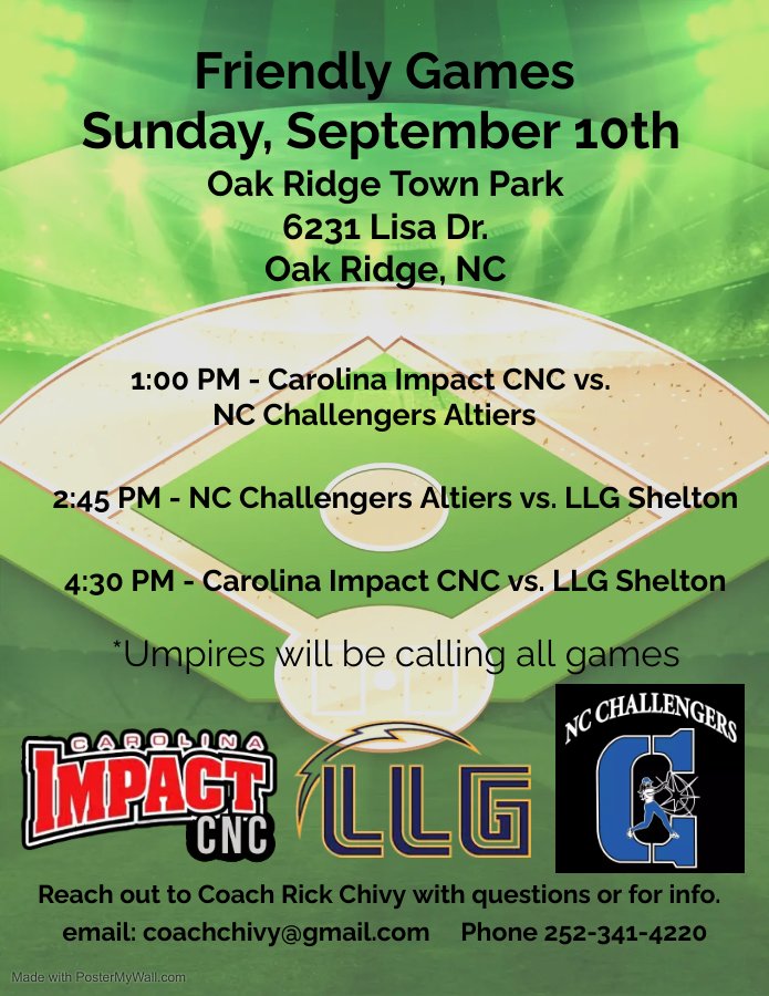 CNC_Impact's tweet photo. Come out this Sunday to see some talented young ladies take the field. We'll be playing a few friendly games with @LLG_Shelton and NC Challengers Altiers in Oak Ridge. https://t.co/BM9KRccvkQ