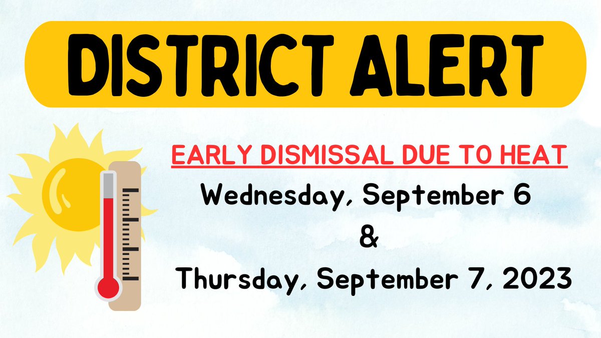 District Alert!!! 

One Session Day due to extreme heat on Wednesday, September 6th, and Thursday, September 7th

Superintendent's Message: bridgeportedu.net/Page/17473