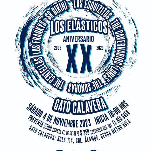 #Musica Se acerca la fiesta de XX de <a href="/Loselasticos/">Los Elásticos</a> en el mítico <a href="/GatoCalavera/">Gato Calavera</a> con invitados de lujo como Sr. Bikini, Los Esquizitos, Los Frankys, The Centellas y más.

Sucederá este 04/Nov y ya puedes conseguir preventas limitadas en $300. 

#Conciertos #Surf #Rock #Agenda