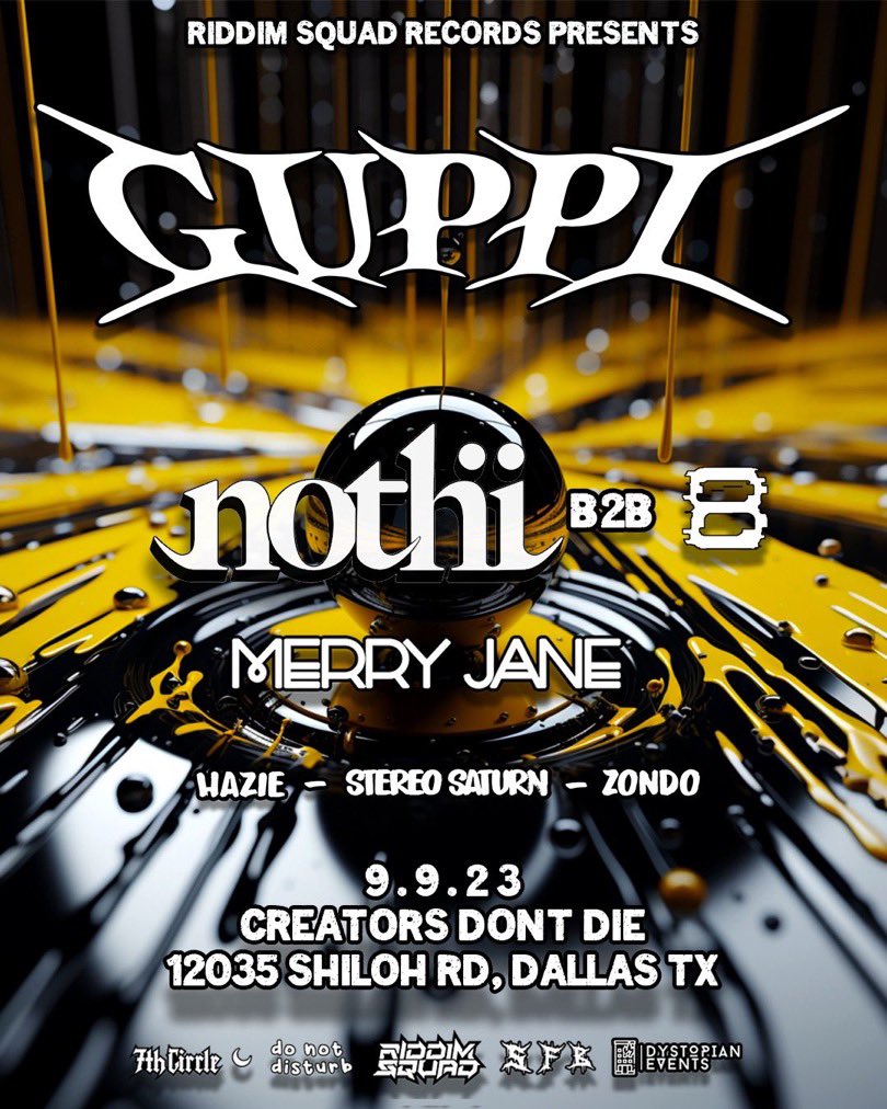 ⚠️This Saturday we’re getting weird at  <a href="/CreatorsDontDie/">CREATORS DONT DIE ©️</a> with the fish man <a href="/guppisound/">Guppi</a> ⚠️

along with: 
<a href="/NothiMusic/">Nothi</a> b2b <a href="/officialeight8/">8</a> 
<a href="/MERRYJANE/">MERRY JANE</a> 
<a href="/hazie_clouds/">Hazie</a> 
@Stereosaturn_ and 
<a href="/zondosounds/">zondo</a> 

use promo code ‘RAGE’ to save 25% right now! 
🎫: eventbrite.com/e/guppi-ticket…