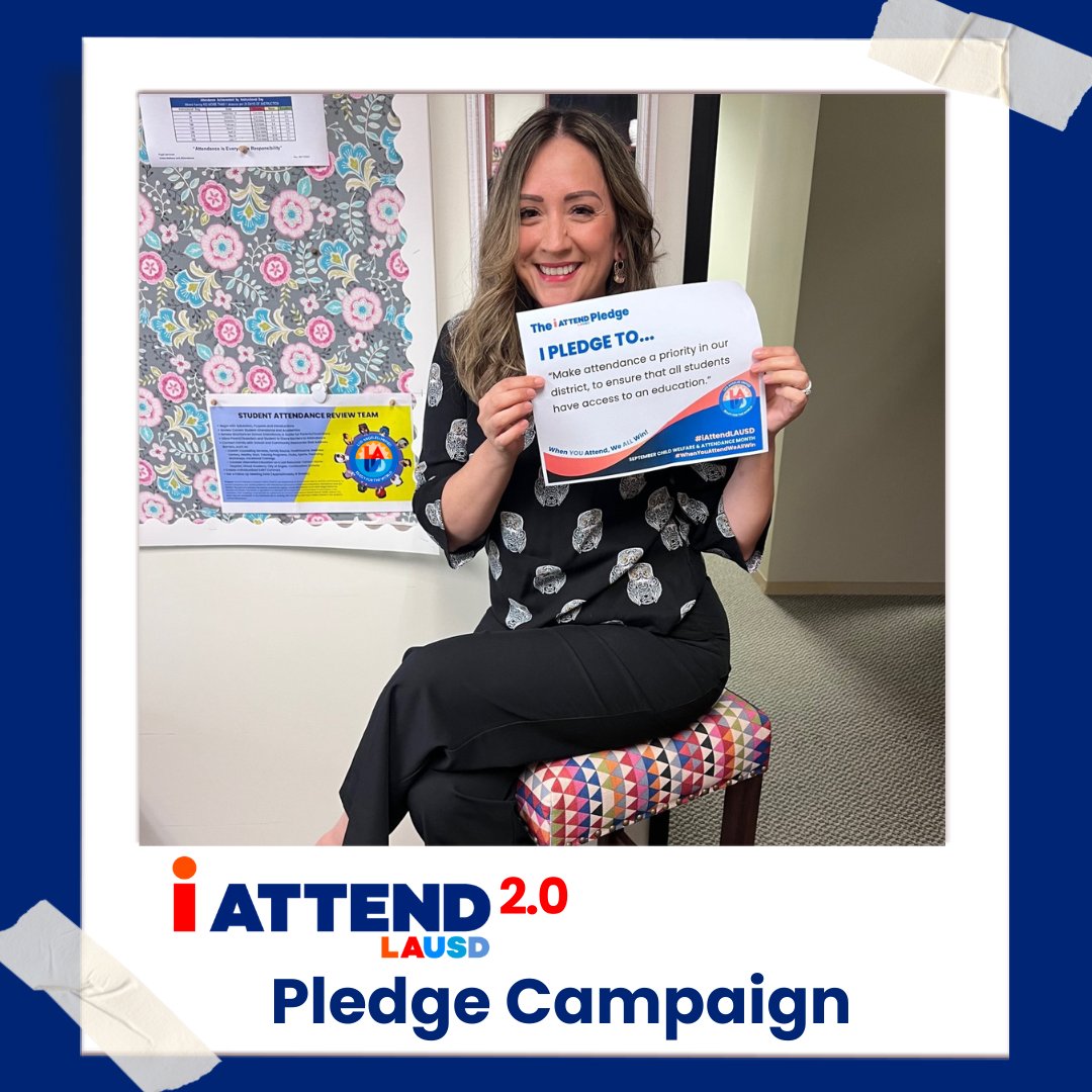 Our Pupil Services Director, Ms. Rosado, is commencing our iAttend 2.0 Pledge Campaign for September Child Welfare &amp; Attendance Month!

"I pledge to make attendance a priority in our district, to ensure that all students have access to an education." -Ms. Rosado, Director