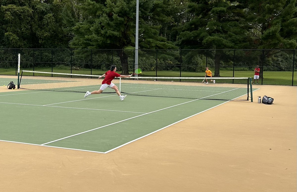 Match is tied at two. Match will be decided in the No. 3 Singles match between Jarrett Kinder (Princeton Community) and Jaxon Curl (Gibson Southern). Kinder up a set with Curl currently leading in the second set. #pdcprepsports