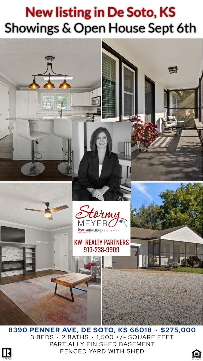 stormymeyer's tweet image. #COMINGSOON
#Desotokansas
8390 Penner Avenue 
This CUTIE will hit the market tomorrow, Sept. 6th. Come see it tomorrow. I will be hosting the GRAND OPEN HOUSE Sept. 6th. 5-7pm.  
Keller Williams Realty Partners, Inc
913-238-9909
Each office independently owned &amp;amp; operated