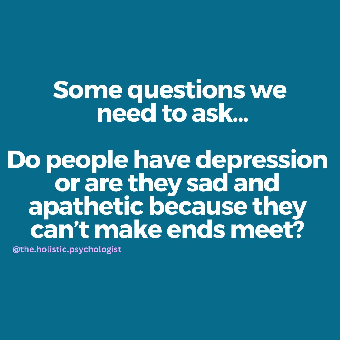 Theholisticpsyc's tweet image. This went viral so I wanted to share it here too..

Do people have depression or are they sad and apathetic because they can’t make ends meet?

Does a teenage girl who’s been violated repeatedly have borderline personality disorder or is this the modern day hysteria? *75% of…