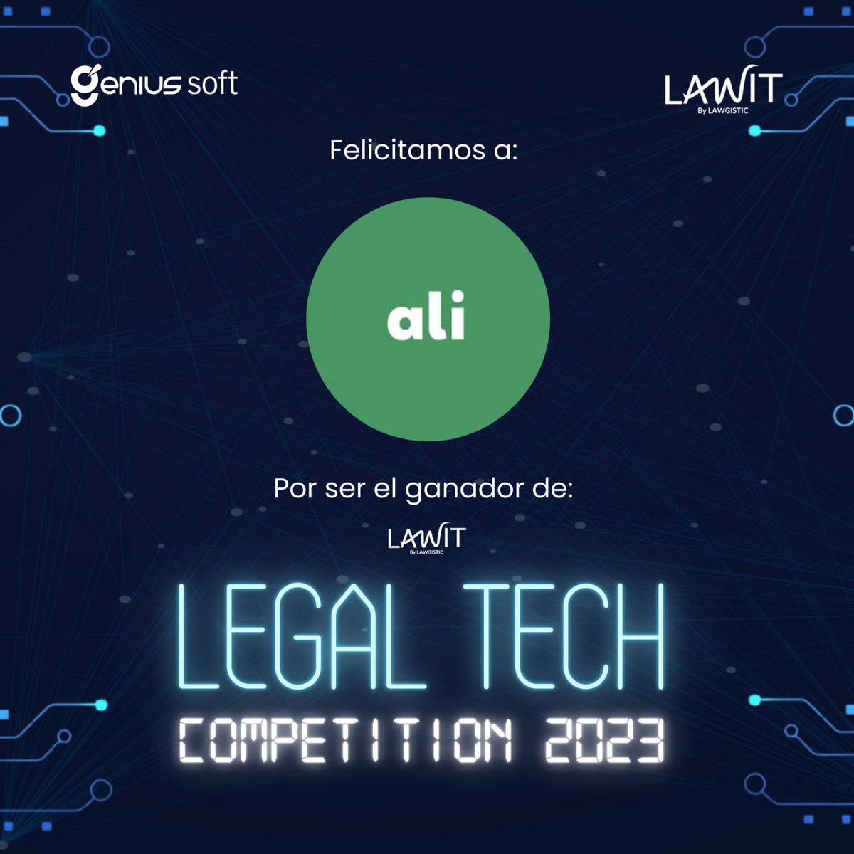 Genius_Soft's tweet photo. Después de un exhaustivo proceso de evaluación integral, nos complace felicitar a ali (500 LatAm B18) brillante ganador de Legal Tech Competition 2023. 🎉🏆

Te invitamos a descubrir más en: https://t.co/9sa9Y4x8dn

#GeniusSoft #LegalTech #LawitLegalTechCompetition https://t.co/NyqlQWw4oK