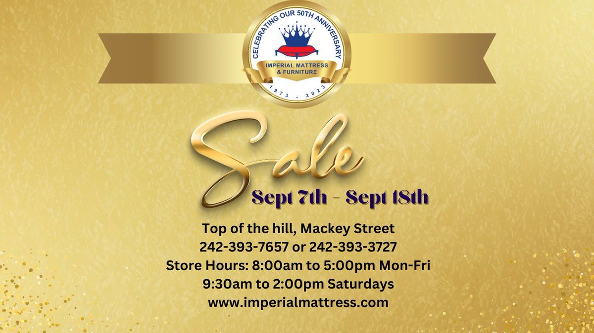 50th Anniversary Sale!
September 7th - September 18th 
In-Store &amp; Online
imperialmattress.com
