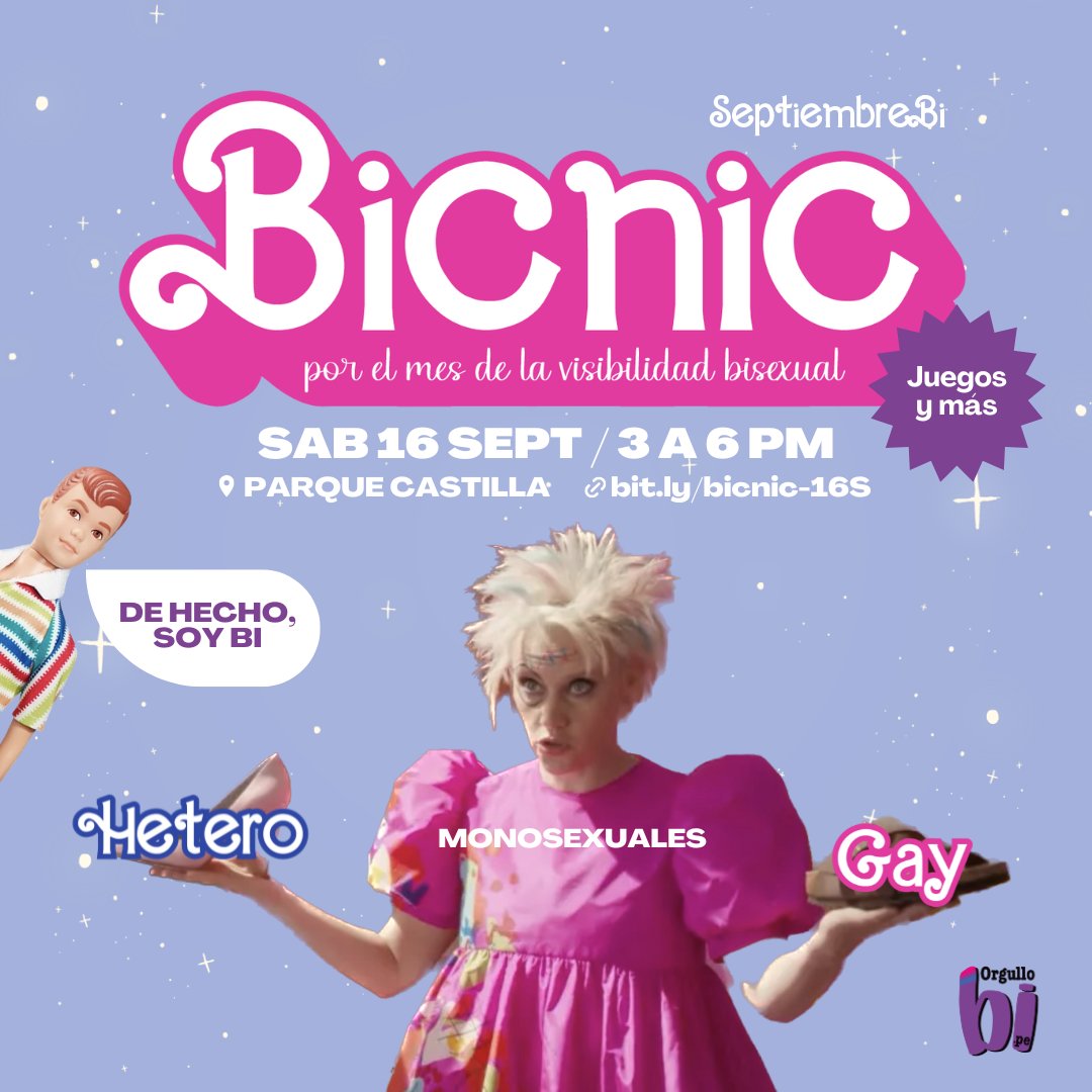 Orgullobipe's tweet image. ¡¡¡¡¡Llegó #SeptiembreBi!!!!! 🩷💜💙 Te esperamos el sábado 16 de septiembre en el Parque Castilla para celebrar nuestro mes. Inscríbete en el link en nuestro perfil: bit.ly/bicnic-16S

#OrgulloBi #Bisexual #Bi #BiPride #OrgulloBisexual #OrgulloLGBTIQ #Pride  🩷💜💙