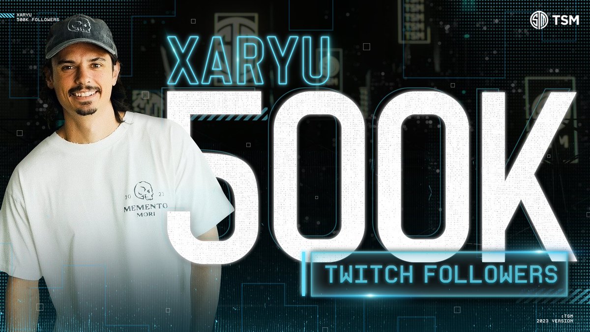TSM's tweet photo. CONGRATULATIONS ON 500K TWITCH FOLLOWERS @XARYU 🥳

That's 500 THOUSAND people following the best WoW streamer out there.

Congrats, keep creating amazing content and cultivating an incredible community! 🖤🩶 https://t.co/phk2ULoI6A