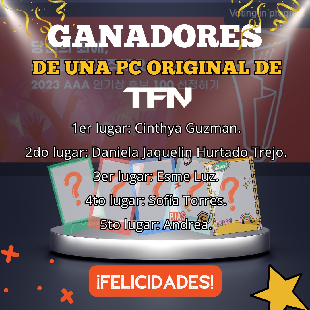 TFN_FBMEXICO's tweet photo. Les damos a conocer a las personas ganadoras. Felicidades a todas 🎉 gracias por apoyar a TFN y esperamos su participación en próximos "concursos" 🎊
#t1419 #tfn #asianmusicawards #TFNAAA https://t.co/U6zS61bAKi