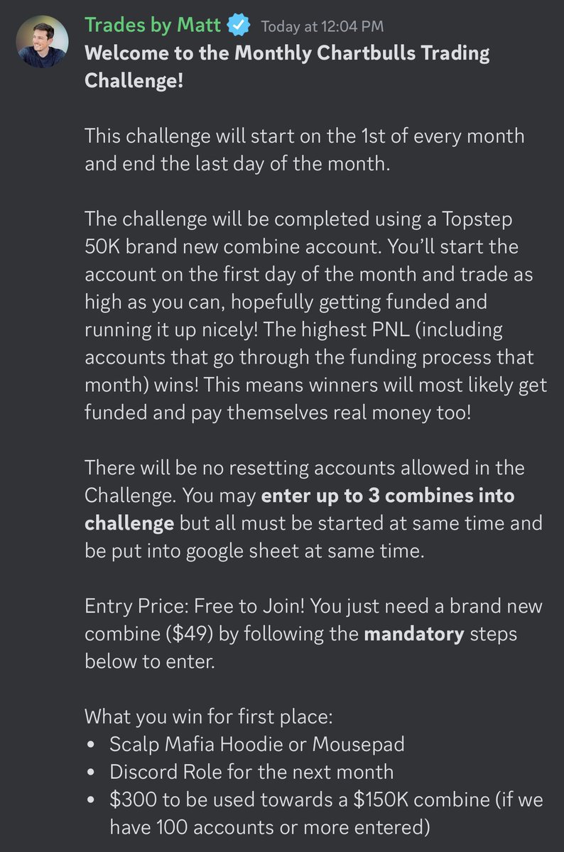 TradesByMatt's tweet photo. Excited to start running Monthly Trading Challenges in my Discord community! The goal is to create some accountability for trading while also having fun and getting better! Interested in joining? Discord link in next tweet. Free to join! https://t.co/N4HCIW5ywA