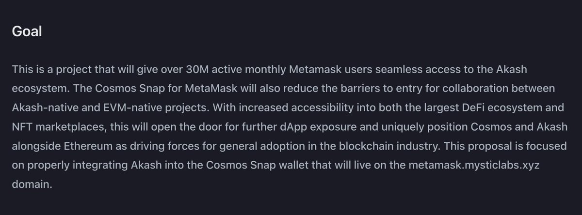 akashnet's tweet photo. A proposal was just published by @Mystic_Labs_ to provide seamless access to Akash for over 30 million monthly Metamask users.

This will make it easy for EVM-based applications to access the Akash marketplace.

Review the full proposal and vote:
→ https://t.co/TVsQSgZxui https://t.co/x4y8UtEJe5