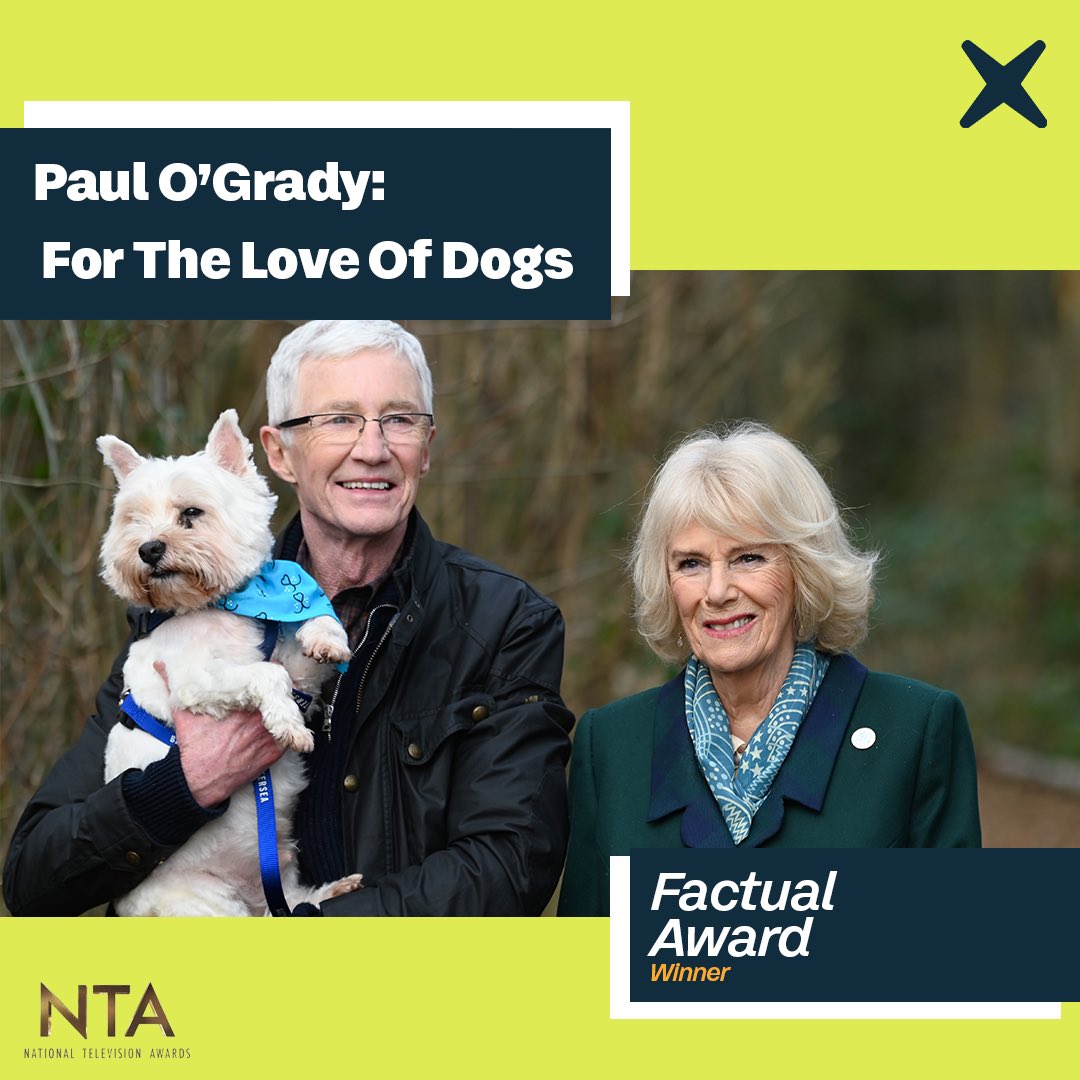 The late Paul O’Grady wins Factual Entertainment for Paul O’Grady: For The Love of Dogs <a href="/OfficialNTAs/">National TV Awards</a> ♥️