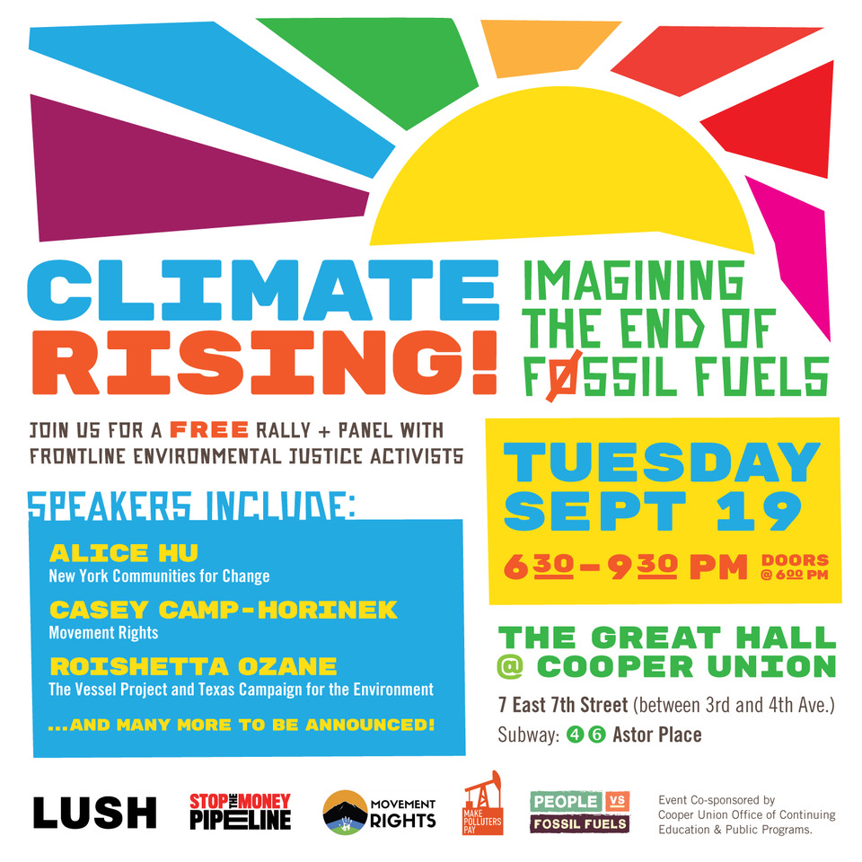 movementrights's tweet photo. ✴️JOIN US at Climate Week ✴️ with @lushcosmetics, @StopMoneyPipe, @MakePolluterPay, @FightFossils
📅 Tuesday, Sept 19
📍Great Hall, Cooper Union in NYC
#indigenousrights #climatejustice #rightsofnature #endfossilfuels #actonclimate #climateweek #riseforclimate https://t.co/nepMMHrzSQ