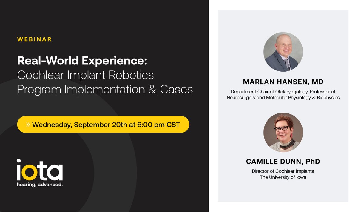 Interested in understanding the impact robotics can have on your cochlear implant program? Register today for our webinar on September 20th at 6 pm CT to learn about recent cases and learnings from implementing a program. #iota #audpeeps #RoboticCI

attendee.gotowebinar.com/register/15681…