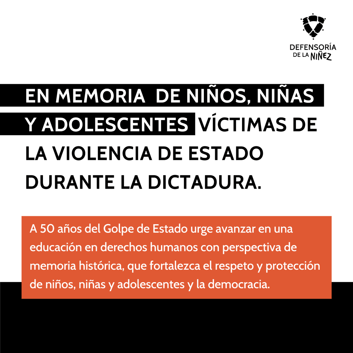 defensorianinez's tweet photo. Por la niñez de ayer y hoy, recordamos a los 150 niños, niñas y adolescentes ejecutados en dictadura.

A #50AñosdelGolpedeEstado, avancemos en una educación en derechos humanos con perspectiva de memoria histórica. https://t.co/r1k2WR6Fku