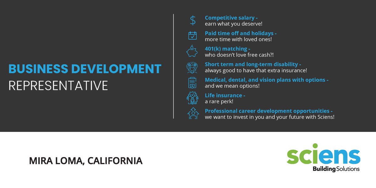 SciensSciens's tweet photo. Check out this new opportunity to help us expand our customer outreach and support in beautiful SoCal!
Apply here: https://t.co/a6K0dxTlha
#scienscareers #sciensproud #businessdevelopmentrepresentative #businessdevelopmentjobs #miralomajobs #firelifesafetyjobs #NowHiring https://t.co/8LkeIT396H