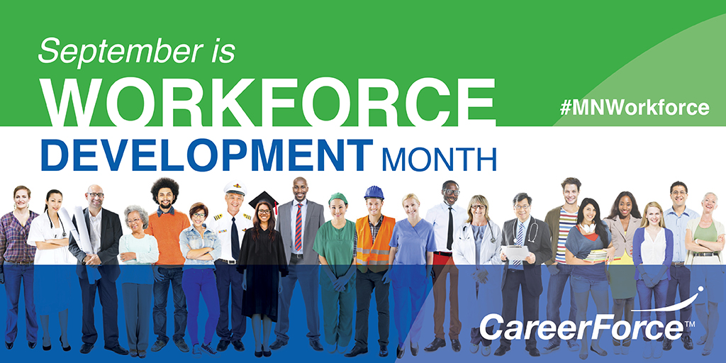 careerforcemn's tweet photo. Workforce Development Month is a time to honor workforce development leaders &amp; staff across Minnesota, as well as raise awareness about CareerForce services available to those looking for work &amp; to employers who need workers now. Learn more: https://t.co/4omevWBSth #MNWorkforce https://t.co/Xz0uxF3B39