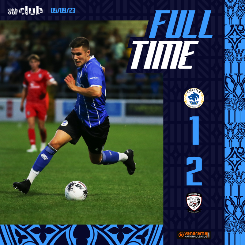 ChesterFC's tweet photo. FT: #ChesterFC 1-2 @HerefordFC.

Defeat at home.

#OurClub | #CFCHER