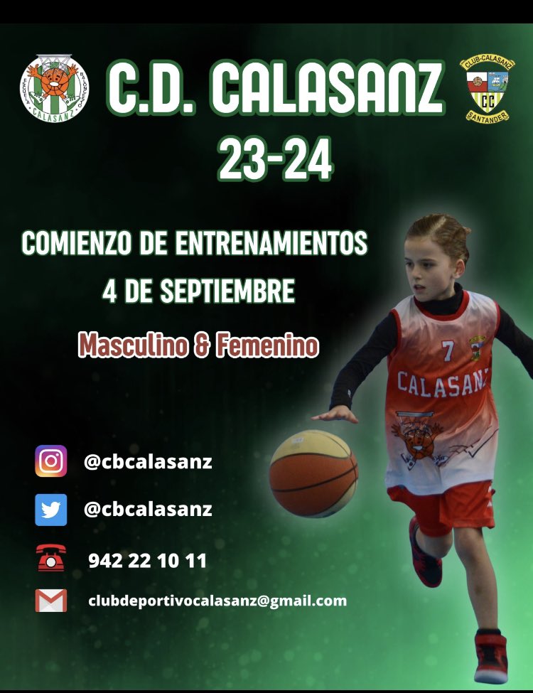 CBCalasanz's tweet photo. Los equipos de @CBCalasanz  masculinos y femeninos empiezan el 4 de Septiembre con sus respectivos entrenamientos, categorías desde Benjamín hasta Junior!!

En Octubre arrancará el Babybasket!!

Si estás interesado en jugar con nosotr@s, no dudes en contactar!!

Te esperamos https://t.co/yxGHwacKP0