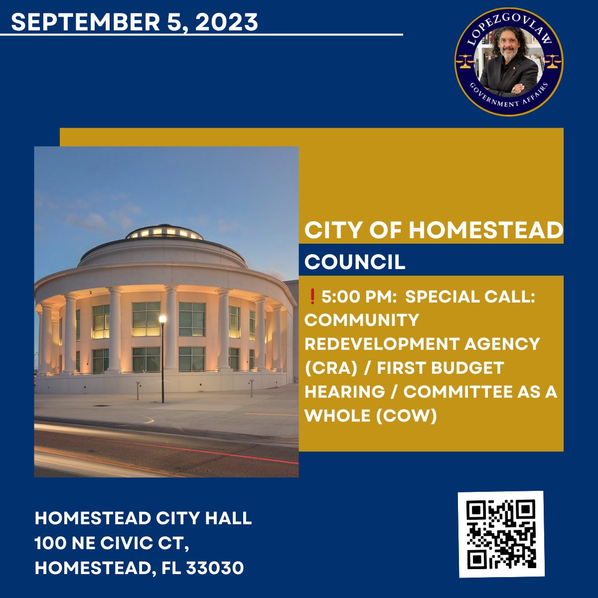 lopezgovlaw's tweet image. 📢 Don&apos;t miss out on the Homestead Special Call! Tune in for the CRA, First Budget Hearing, and COW updates. Watch live here: youtube.com/@TheCityofHome… #CityofHomestead #LiveStream #CommunityUpdates #LocalGovernment