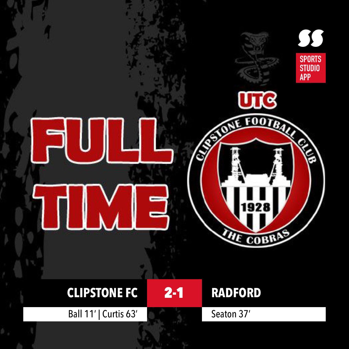 ClipstoneFC1's tweet image. FT: Radford FC 1 - Clipstone FC 2

The Cobras get 3 massive points in Nottingham as they defeated Radford by 2 goals to 1. Goals from Ball &amp;amp; Curtis seal the win. UP THE COBRASSSS 🐍🐍