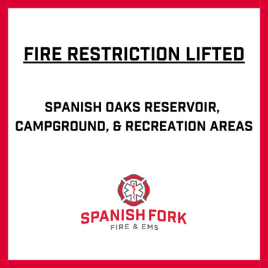 SpanishForkPDFE's tweet photo. The fire restriction placed on July 27, 2023, has been lifted effective today.
Although the restriction has been lifted, the vegetation in the Oaks area is dry and the risk of wildfire still exists.  We ask all recreating to be careful with campfires/charcoal. https://t.co/4Q6f3xxfGA