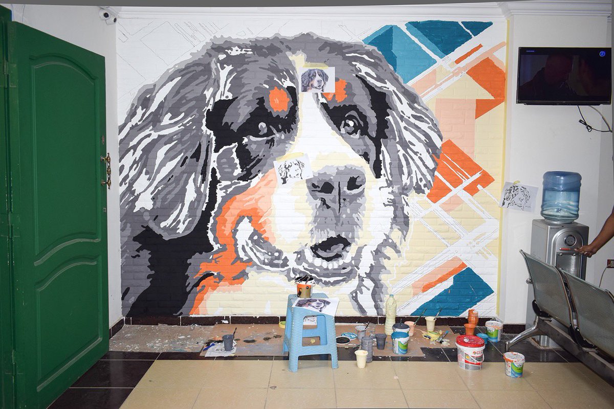 egynemo's tweet photo. our recent customized mural for ( Animal House ) veterinary hospital.. inspired from real photo of a Brens mountain dog
#graffiti #art #wall #mural #egynemo #streetart #decoration #nemo #drawing #painting #decor #dog #animal #veterinary https://t.co/KgYU17ESmP