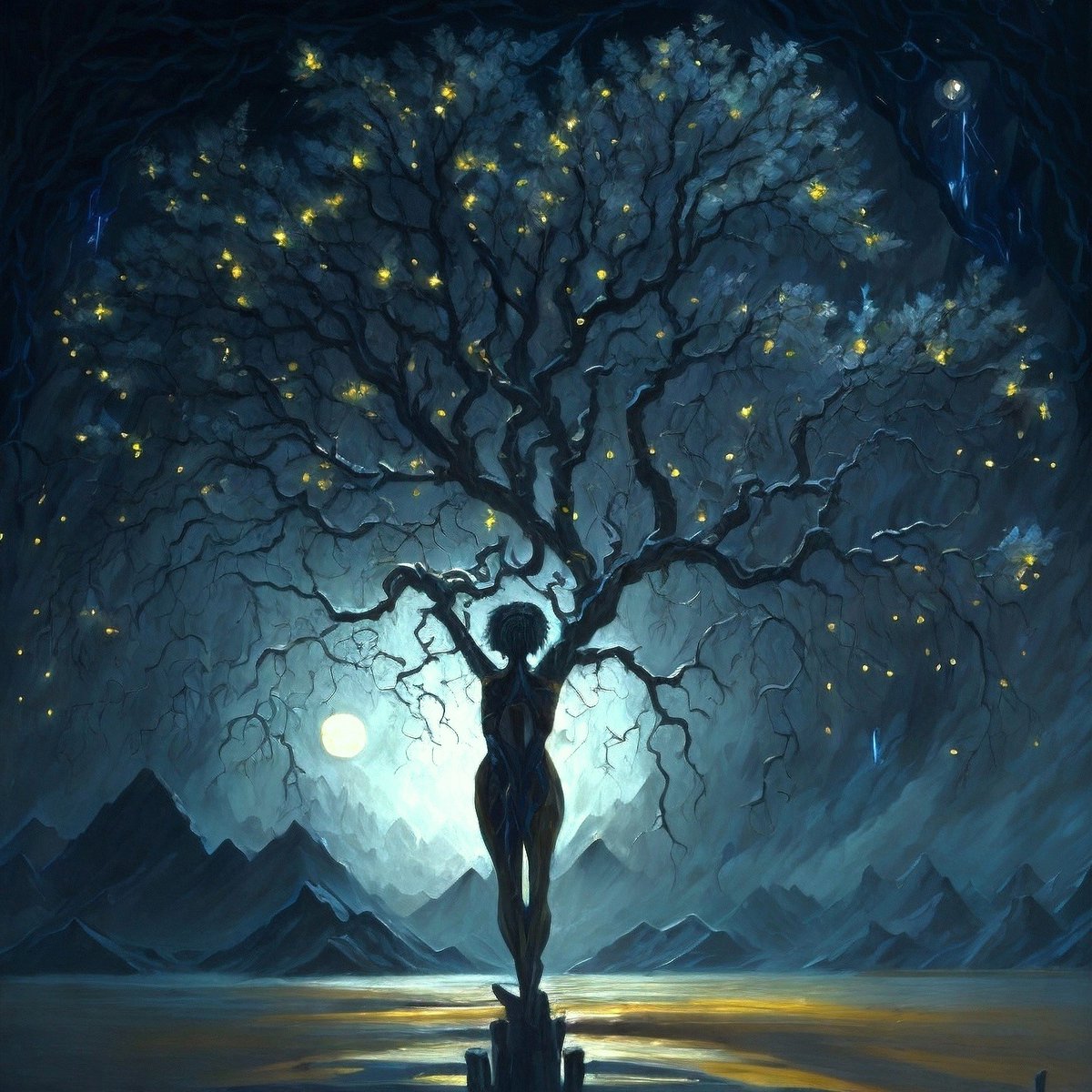 MultiversaNFT's tweet image. I have just minted the second work of my collection "Impresión nocturna" (night impression) 🌳✨

La noche como vínculo íntimo entre el estado interno y externo, como apertura al orden sereno del caos tranquilo, natural, salvaje...