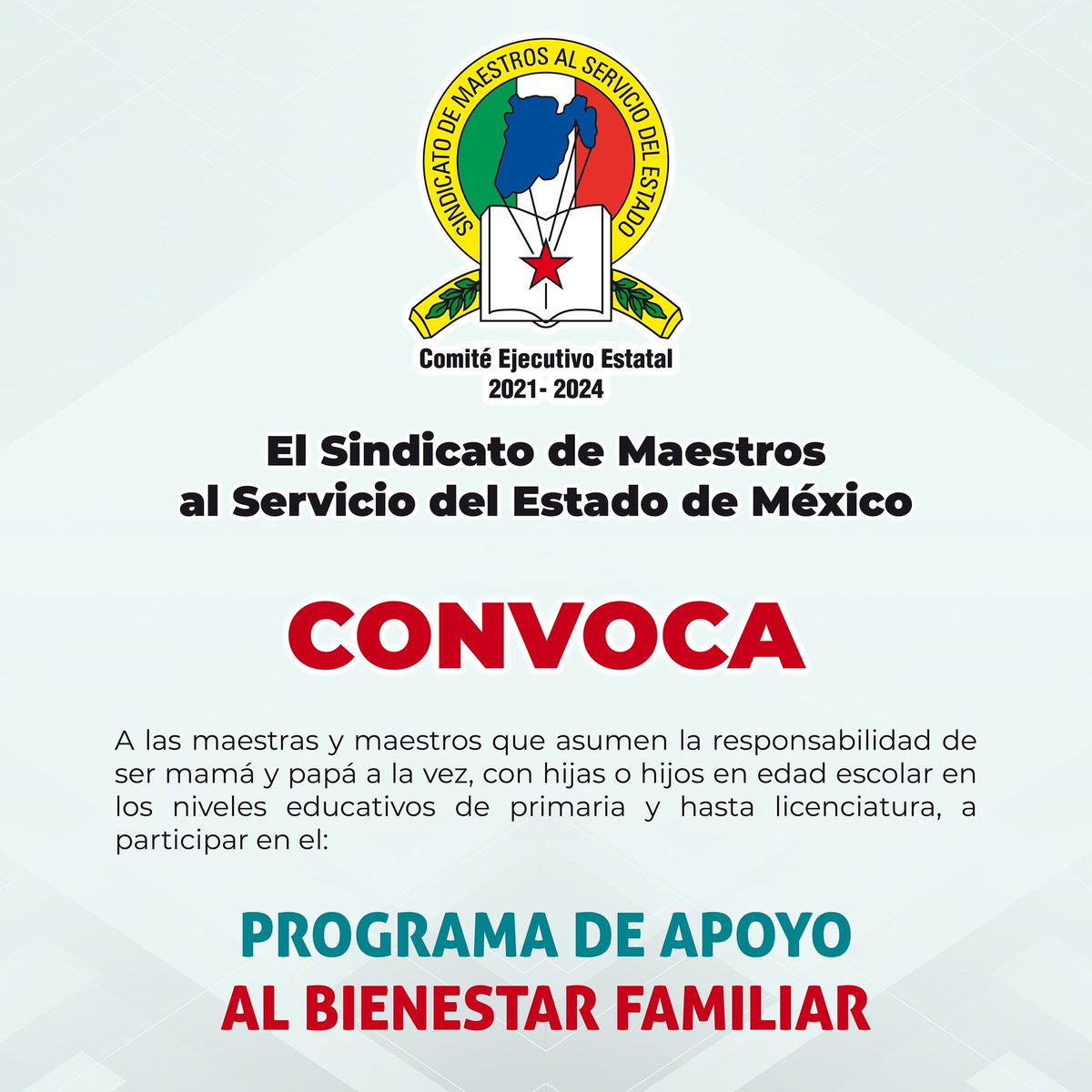 SMSEMmx's tweet photo. #ApoyoalBienestarFamiliar2023| En el SMSEM reconocemos a todos los compañeros docentes que son mamá y papá al mismo tiempo. Por ello, los acompañamos y respaldamos en su extraordinaria tarea a través del Programa de Apoyo al Bienestar Familiar.

Compañeros docentes: pueden participar quienes cumplan con los requisitos y documentación solicitados en la Convocatoria; descarga la solicitud en: https://t.co/8sSwjhc0gD y para continuar con el trámite los esperamos del 6 al 9 de septiembre en cada una de las Casas Sindicales.