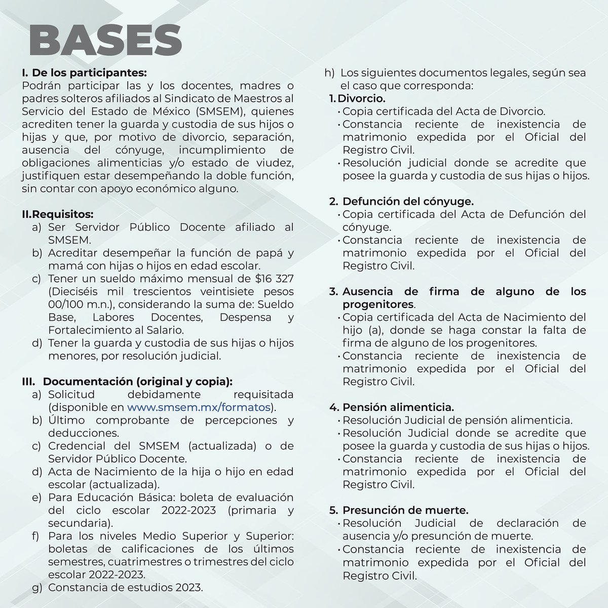 SMSEMmx's tweet photo. #ApoyoalBienestarFamiliar2023| En el SMSEM reconocemos a todos los compañeros docentes que son mamá y papá al mismo tiempo. Por ello, los acompañamos y respaldamos en su extraordinaria tarea a través del Programa de Apoyo al Bienestar Familiar.

Compañeros docentes: pueden participar quienes cumplan con los requisitos y documentación solicitados en la Convocatoria; descarga la solicitud en: https://t.co/8sSwjhc0gD y para continuar con el trámite los esperamos del 6 al 9 de septiembre en cada una de las Casas Sindicales.