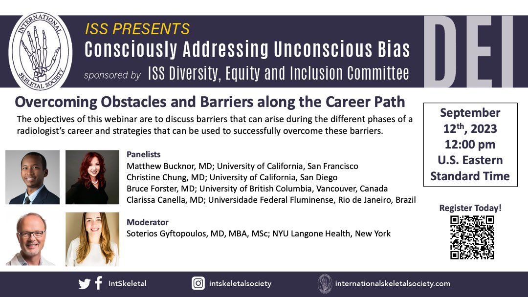 We are 1 week away from our @intskeletal DEI webinar on “Overcoming Obstacles and Barriers along the Career Path”.  We have a great panel ready. DM me with any questions or subjects that you would want to see discussed during this session. #mskrad