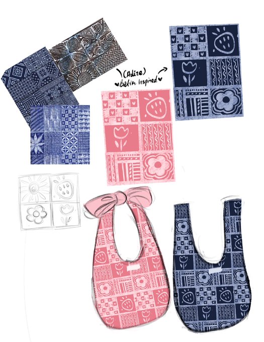 I'm thinking a market bag with "Adire" (Nigerian indigo-dyeing) pattern. Maybe a pink version 