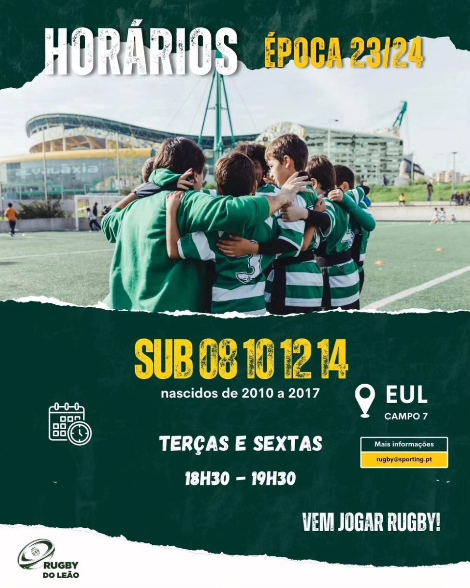 RugbydoLeao's tweet photo. JOGA RUGBY NO (teu) SPORTING!!!
Hoje as nossas Escolinhas regressaram aos treinos e já estão prontos para receberem e fazerem novos amigos!!!
Junta-te aos nossos Leões e vem jogar Rugby no Sporting!!!
#Sporting #SCP #RugbySCP #SCPRugby #SportingModalidades #DiadeSporting https://t.co/LIuXGEz3uT