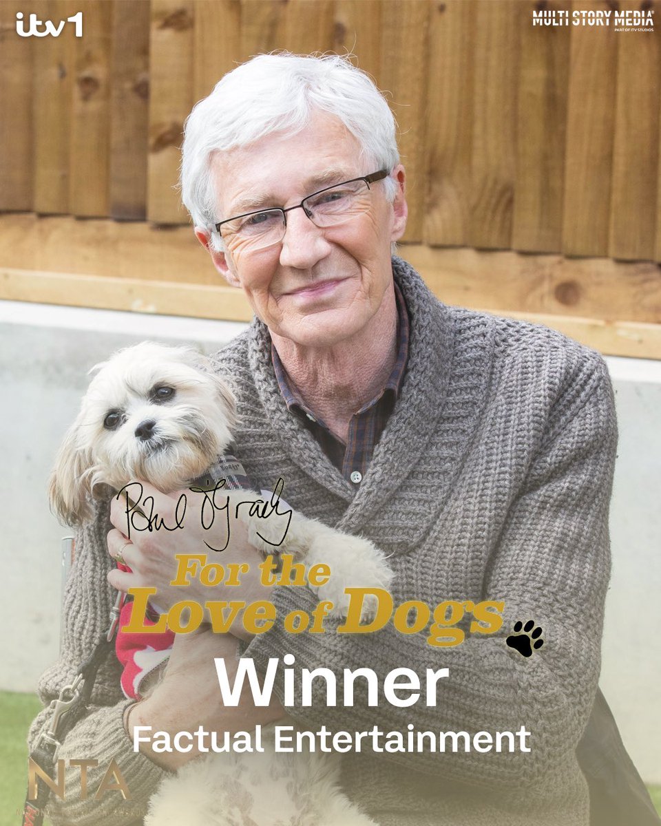 Factual Entertainment winners at the 2023 @OfficialNTAs awards. Thank you💛 #pogdogs