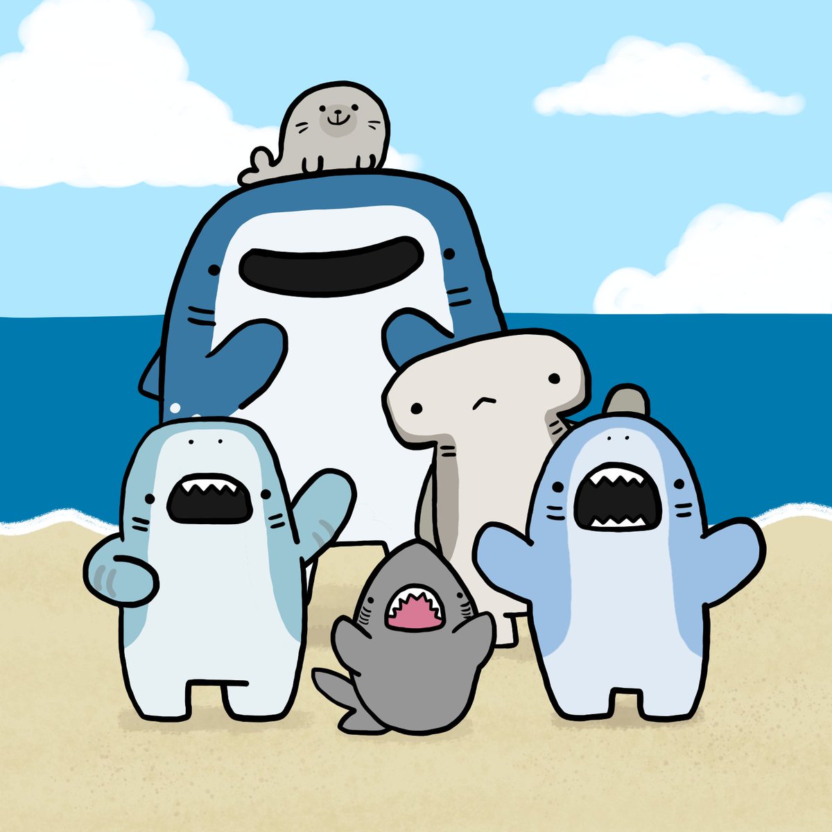 KetrinaYim's tweet photo. Sharktember Day 2: Sheila meets the Samezu squad
#sharktember #shark #sheila #samezu #jaggy #tiger #hammer #jinbe #yummy #cute #art https://t.co/yulXN7cGDC
