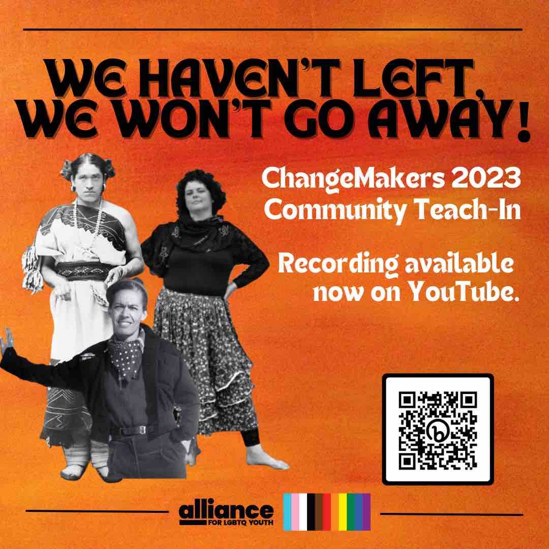 GLBTQAlliance's tweet photo. The 2023 ChangeMakers  Community Teach-In is now available on YouTube! Listen and learn as our Changemakers spotlight the lives and struggles of three #QBIPOC icons.

We Haven’t Left, We Won’t Go Away!
Nou Poko Ale, Nou Pap Ale!
¡No Nos Fuimos, No Nos Vamos! https://t.co/mIdoMJdC7Y