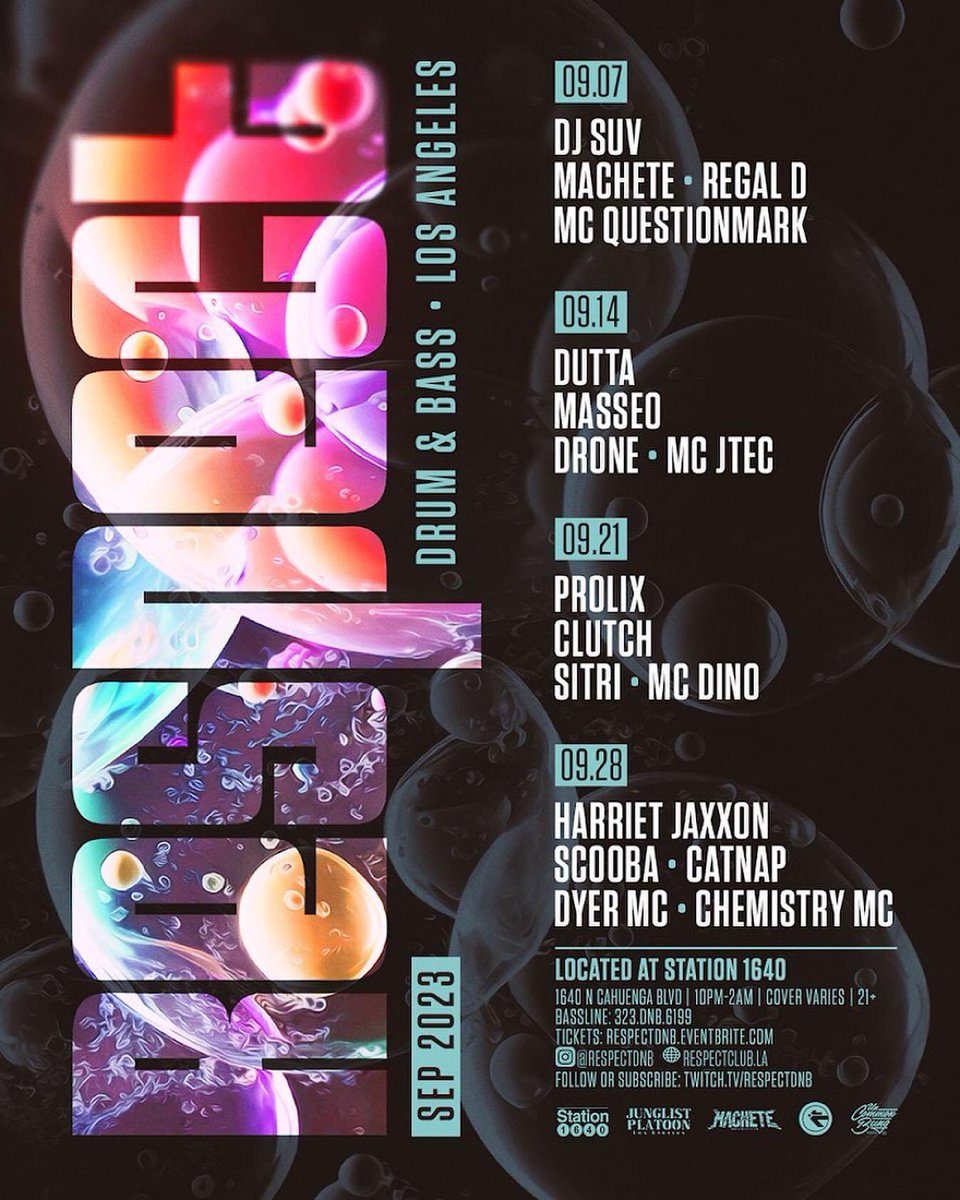 Chemdracula's tweet image. Back doin the damn thing at the mecca of LA dnb @RespectClub 🎉

Hands down my favorite place to perform. This time around I’m rocking with my sis Dyer MC (mad special occasion), my Yeska fam @the_cat_nap, badman @ScoobaOne &amp;amp; UK heavyweight @HARRIETJAXXON on her first US tour ✨