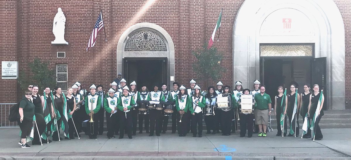 HNGreenwave's tweet photo. The Marching Band &amp; Drill Team had the privilege of leading the 109th St. Rocco Festival's Parade this past Sunday! St. Rocco Pastor Fr. James Mayer '83 &amp;  Principal Mrs. Renee Bellflower Cerny '83 are both HN alumni. We were honored to represent them &amp; the entire HN community. https://t.co/7I9pRfv23B