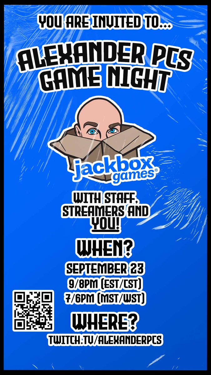 AlexanderPCS's tweet photo. It's been a bit since we've done a game night! The next one has been scheduled!! September 23rd, at 8pm cst! Join our discord to get a reminder! https://t.co/WRNLwaD3ed 

#alexanderpcs #jointheempire #gamenight #twitch #twitchstreamer #SmallStreamerCommunity #SmallStreamersCommunity #jackbox #jackboxgames
