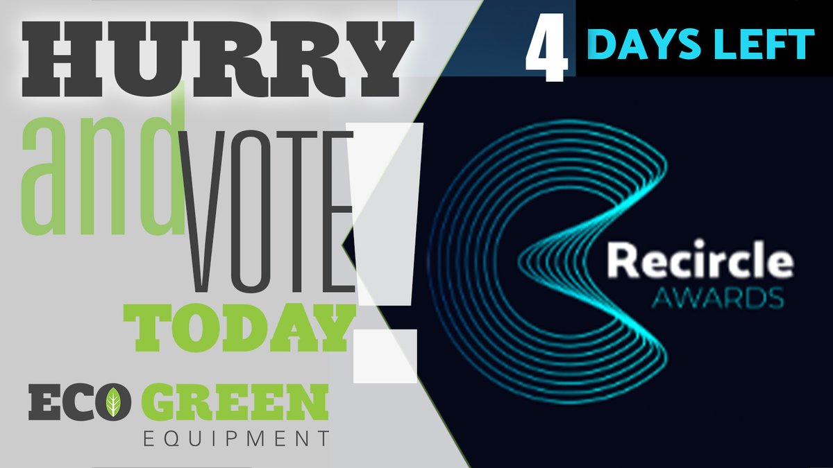 ECOGreenEquip's tweet photo. 4 days left to vote for ECO Green Equipment as the “Best Tyre Recycling Industry Supplier”. Click or copy the link to vote. Thanks again!

https://t.co/CcctT4FzhY

#recircleawards, #recycling, #recycle, #tirerecycle, #tyrerecycle, #rubberrecycling, #sustainability, #zerowaste https://t.co/IN1P4KbQOX