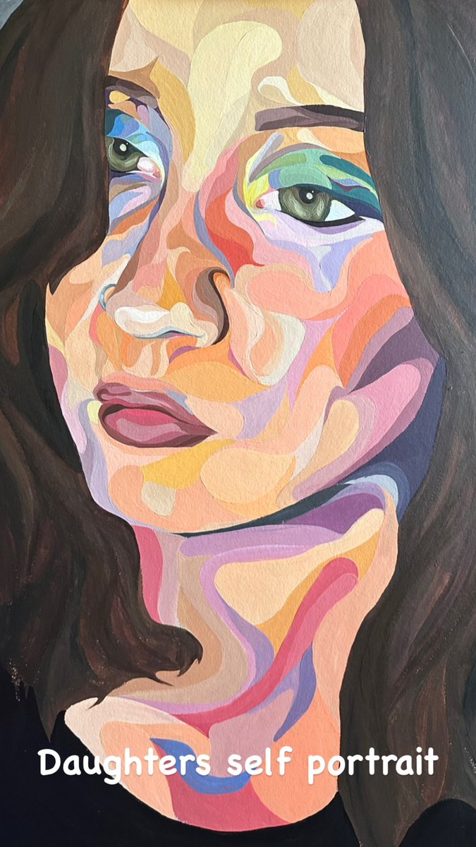 My daughters art project. A self portrait! #art #selfportrait #paint #painting