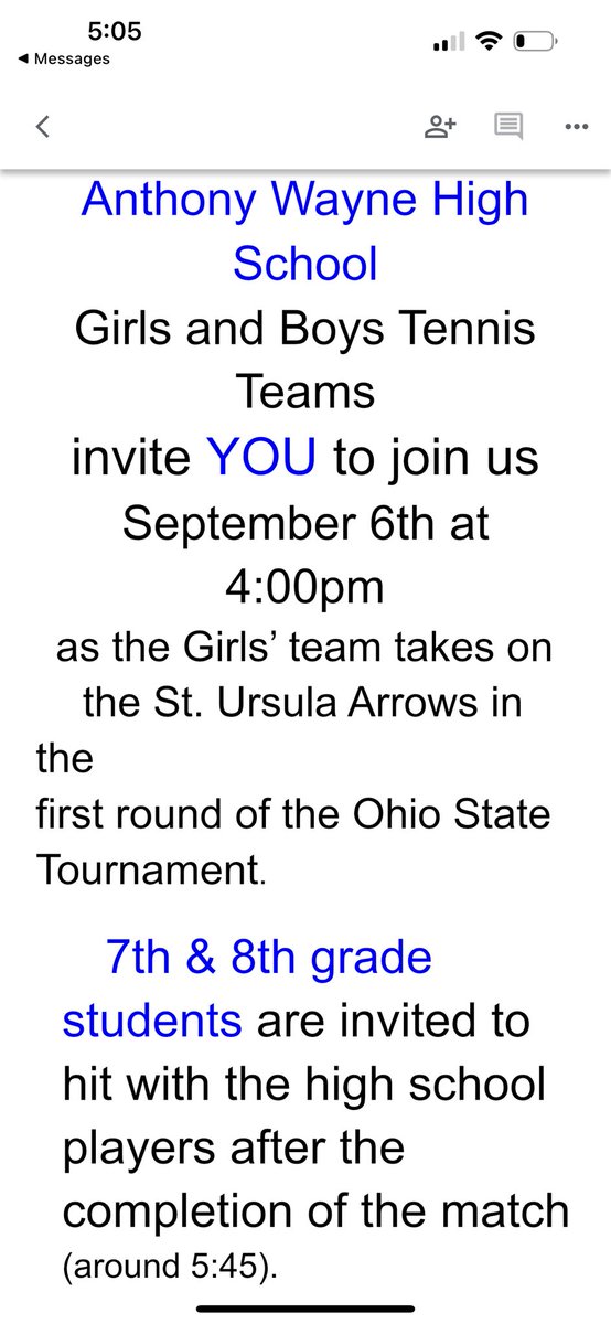 AWGirlsTennis's tweet photo. Tomorrow the girls take on St Ursula in the state team tournament. We would like all 7th and 8th graders interested in playing boys or girls tennis to come out and watch the match then hit with some of the boys/girls team members.  All abilities welcome!  4pm start! https://t.co/pbit5wDxZk