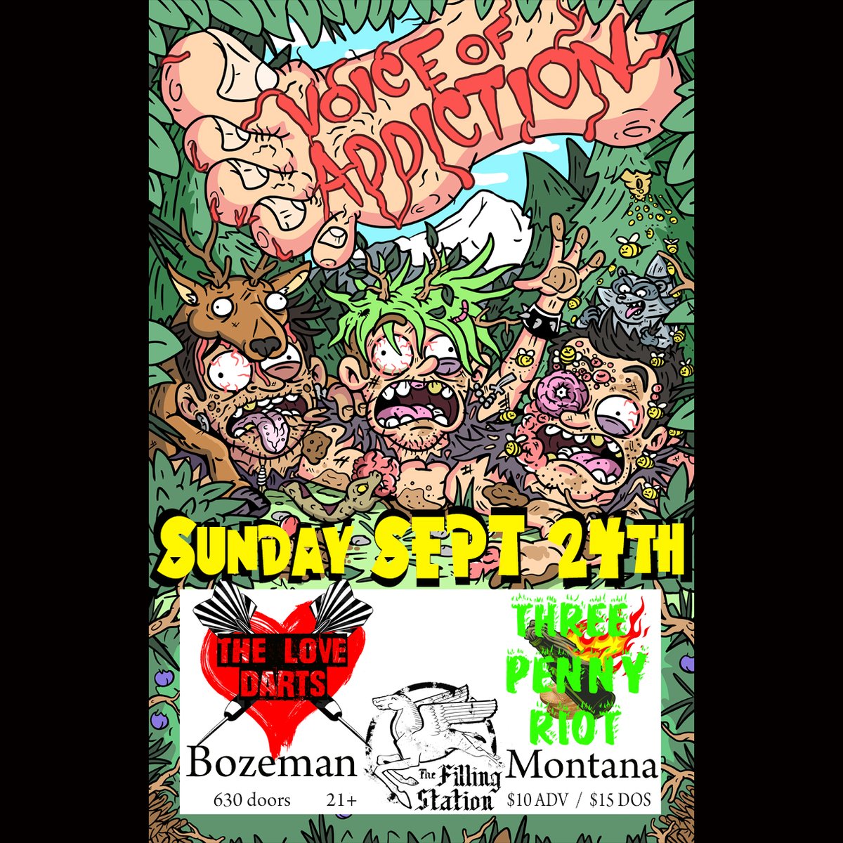 SUN SEPT 24th BOZEMAN MT <a href="/VOArockers/">Voice Of Addiction</a> (chicago) #TheLovedarts #ThreePennyRiot at #TheFillingStation facebook.com/events/2743127… #PunkShow #punk #VoiceOfAddiction #Chicagopunk #punkrock #VOA #DIY #FYP #WildintheWest