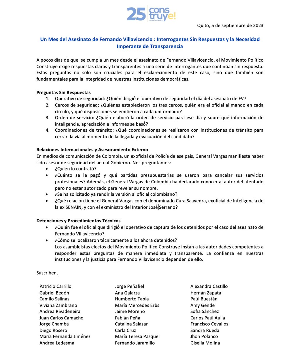 A pocos días de cumplirse un mes del asesinato de #FernandoVillavicencio hay demasiadas interrogantes sin respuestas. 

¡Aquí algunos de los temas que deben aclararse! 

#FernandoVive
#BancadaConstruye25