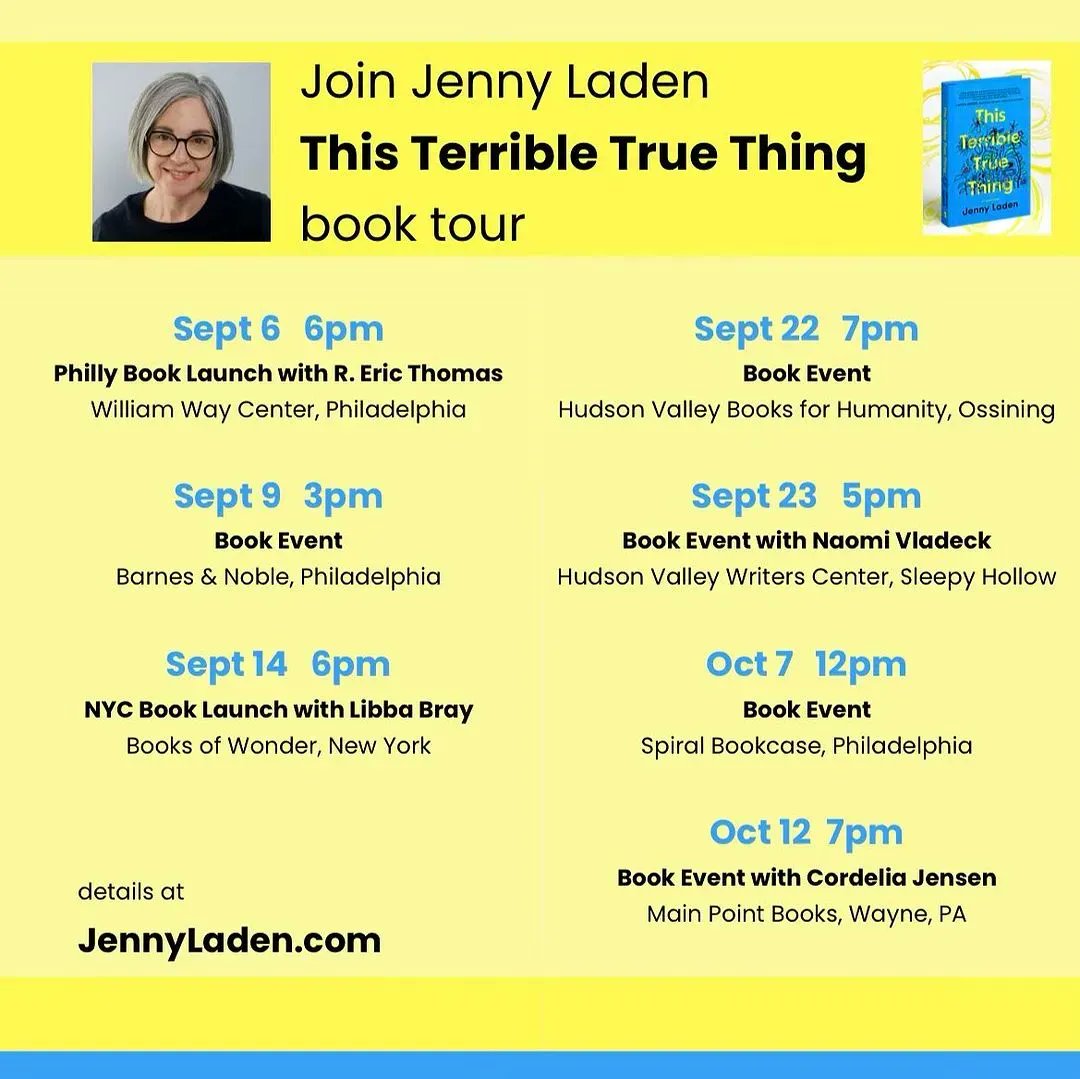 🚨BOOK TOUR ALERT: #THISTERRIBLETRUETHING edition!

Check out the 7 launch events where you can join @laden on her multi-city #booktour, hosted by <a href="/waygayphilly/">William Way</a>, <a href="/BNPhillyPA/">Barnes & Noble Philly</a>, <a href="/BooksofWonder/">Books of Wonder</a>, #HudsonValleyBooksForHumanity, <a href="/center_hudson/">Hudson Valley Writers Center</a>, <a href="/SpiralBookcase/">TheSpiralBookcase</a>, and <a href="/MainPoint_Books/">Main Point Books</a>!