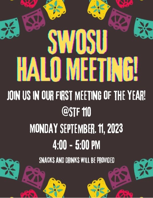 SWOSUHALO's tweet image. Join us for the 1st meeting of the semester! Snacks &amp;amp; drinks will be provided!!