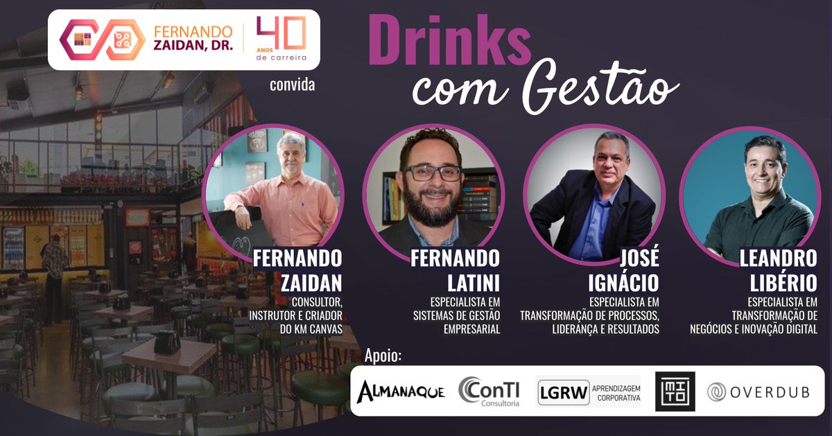 fernandozaidan's tweet photo. Pessoal, estou muito feliz com a oportunidade de reencontrar os amigos - evento inovador e descolado. Com muito conteúdo. O nome já diz tudo "Drinks com Gestão". Rs
Incrições gratuitas mas muito limitadas.
https://t.co/owcVNedAiZ
#eventogratuito
#gestão
#palestras https://t.co/ciO0LEzVne